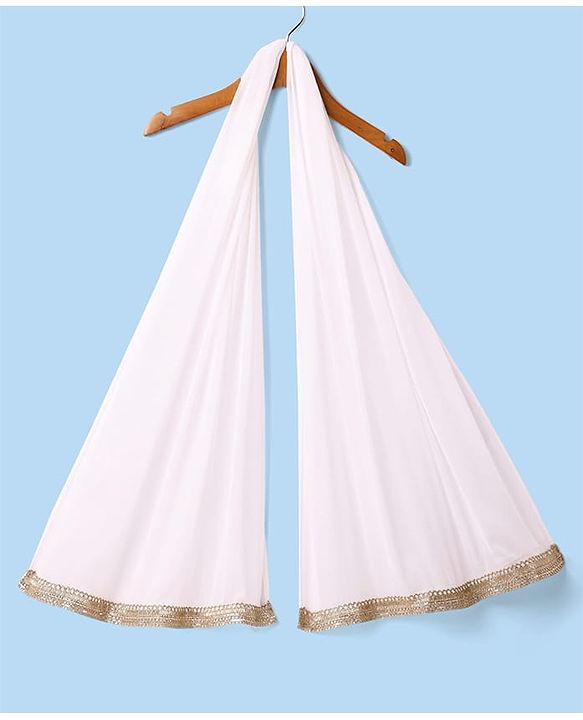 Babyhug Woven Sleeveless Choli Lehenga Set with Dupatta with Brocade Embroidery & Lace Detailing  - Offwhite