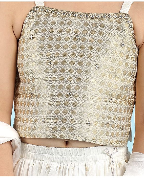 Babyhug Woven Sleeveless Choli Lehenga Set with Dupatta with Brocade Embroidery & Lace Detailing  - Offwhite