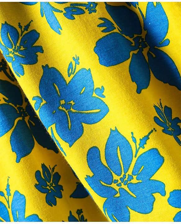 Babyhug Single Jersey Knit Sleeveless Frock With Floral Print & Bow Applique - Yellow & Blue