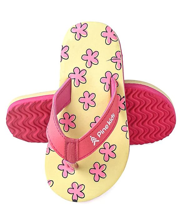 Pine Kids Slip On Flip Flops with Floral Print - Pink & Yellow