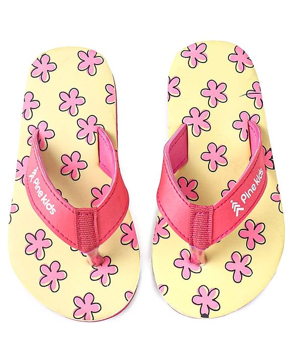 Pine Kids Slip On Flip Flops with Floral Print - Pink & Yellow
