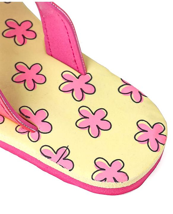 Pine Kids Slip On Flip Flops with Floral Print - Pink & Yellow