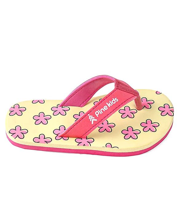 Pine Kids Slip On Flip Flops with Floral Print - Pink & Yellow