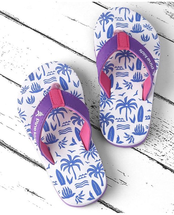 Pine Kids Slip Ons Flip Flops with Beach Theme Print - Blue