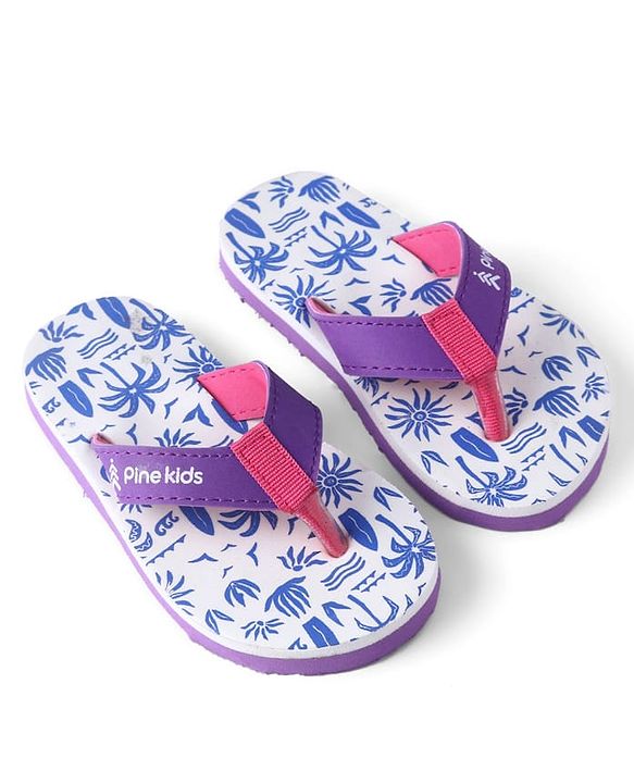 Pine Kids Slip Ons Flip Flops with Beach Theme Print - Blue