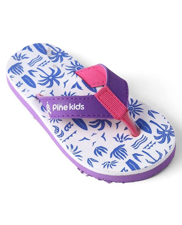 Pine Kids Slip Ons Flip Flops with Beach Theme Print - Blue