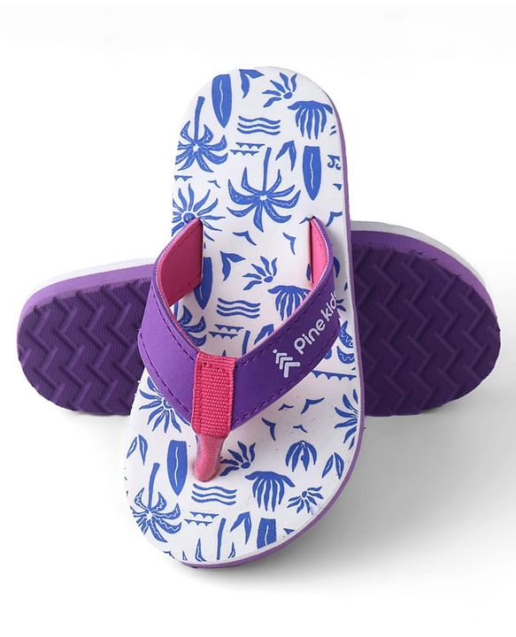 Pine Kids Slip Ons Flip Flops with Beach Theme Print - Blue