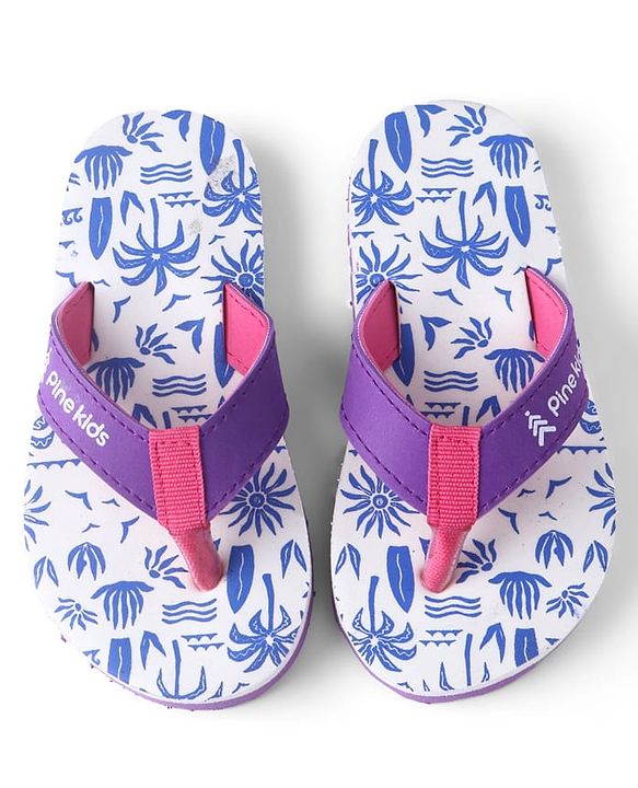 Pine Kids Slip Ons Flip Flops with Beach Theme Print - Blue