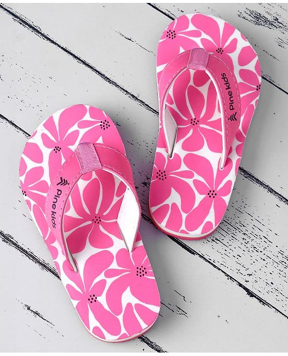 Pine Kids Slip Ons Flip Flops with Floral Print - Pink