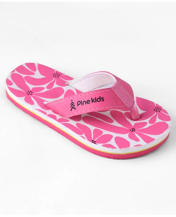 Pine Kids Slip Ons Flip Flops with Floral Print - Pink