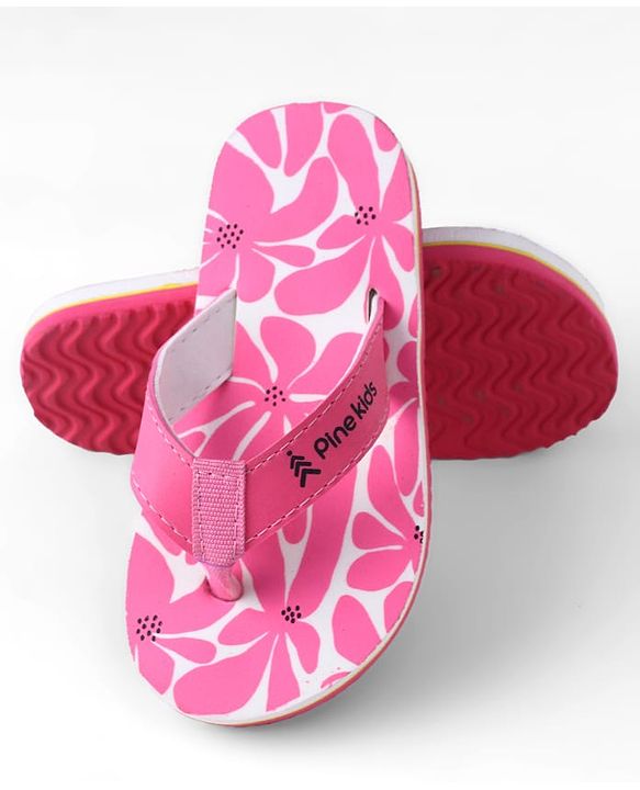 Pine Kids Slip Ons Flip Flops with Floral Print - Pink