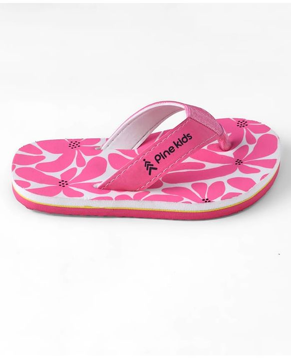 Pine Kids Slip Ons Flip Flops with Floral Print - Pink