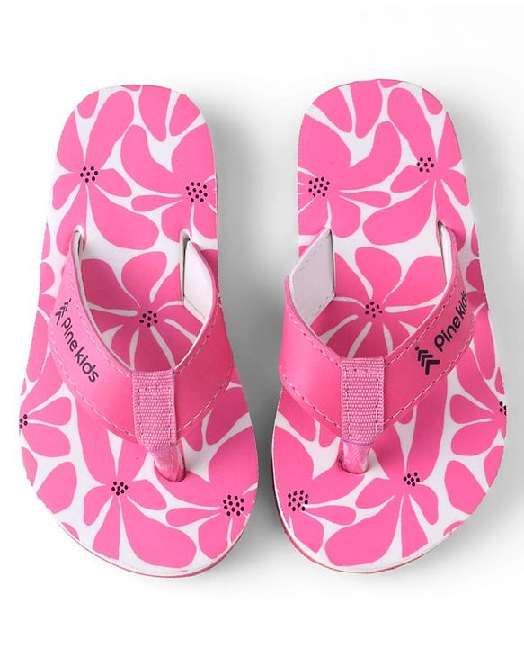 Pine Kids Slip Ons Flip Flops with Floral Print - Pink