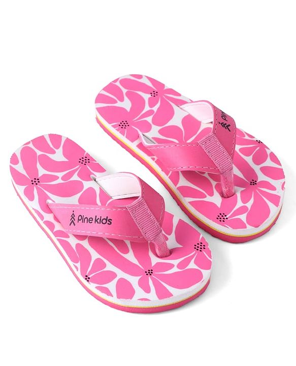 Pine Kids Slip Ons Flip Flops with Floral Print - Pink