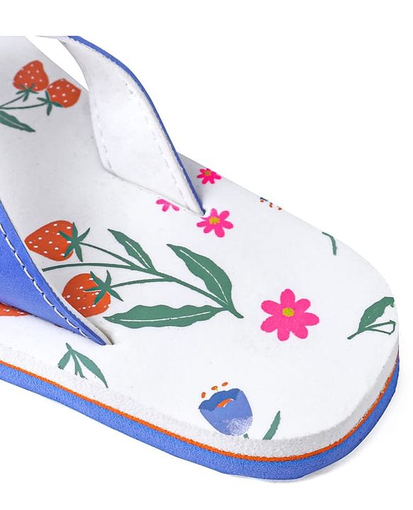Pine Kids Slip On Flip Flops with Floral Print - White & Blue