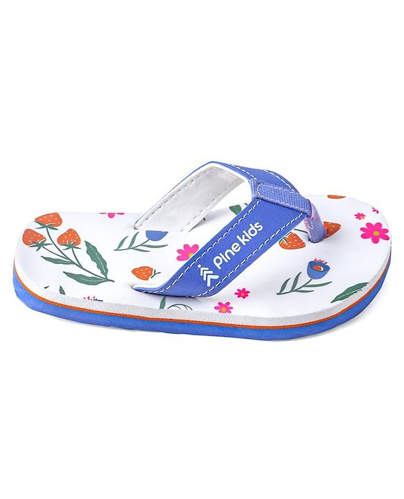 Pine Kids Slip On Flip Flops with Floral Print - White & Blue