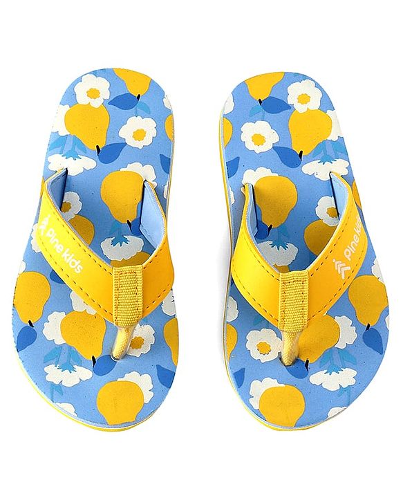 Pine Kids Slip On Flip Flops With Fruit & Floral Print - Yellow & Blue