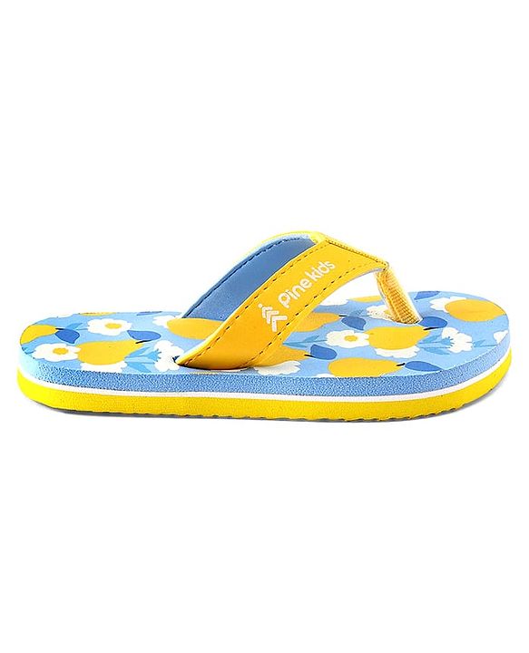 Pine Kids Slip On Flip Flops With Fruit & Floral Print - Yellow & Blue