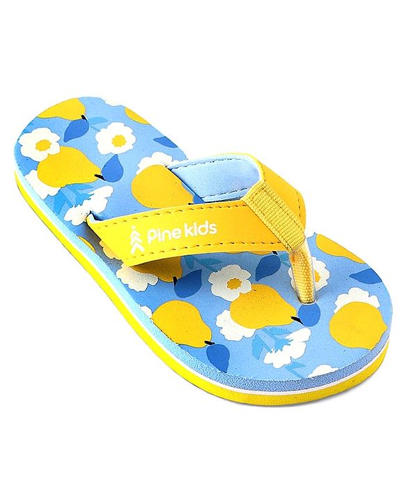 Pine Kids Slip On Flip Flops With Fruit & Floral Print - Yellow & Blue