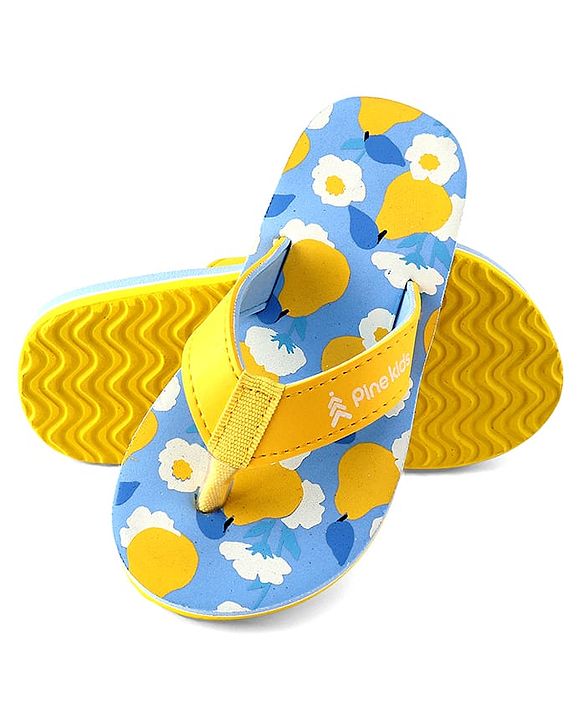 Pine Kids Slip On Flip Flops With Fruit & Floral Print - Yellow & Blue