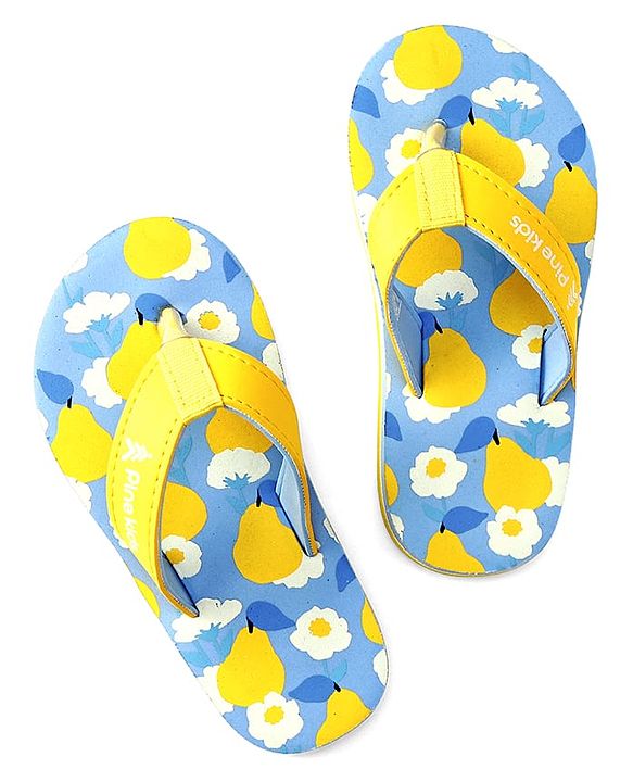 Pine Kids Slip On Flip Flops With Fruit & Floral Print - Yellow & Blue