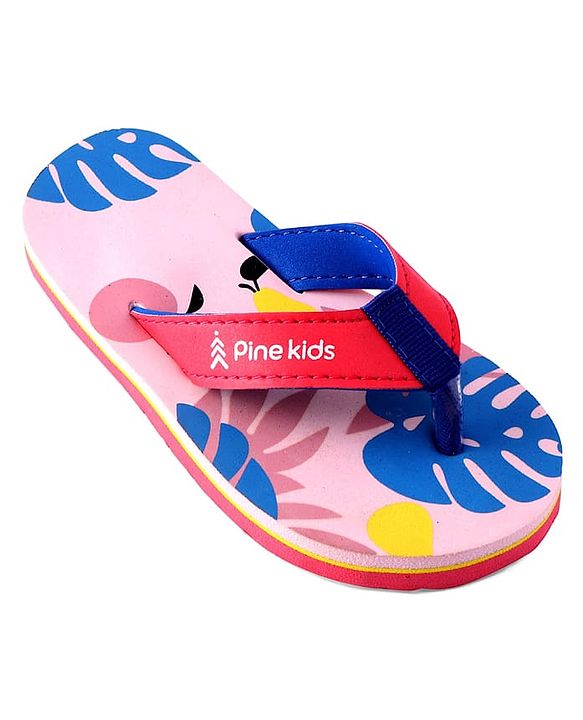 Pine Kids Slip On Flip Flops With Leaf Print - Pink & Blue
