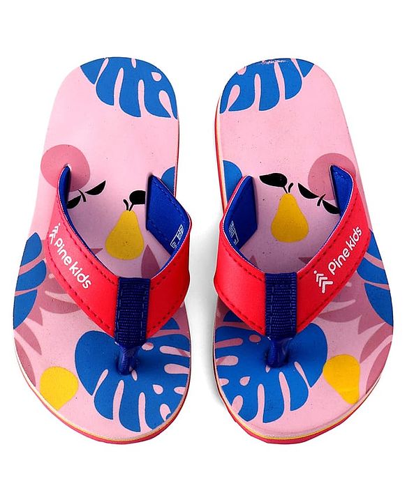 Pine Kids Slip On Flip Flops With Leaf Print - Pink & Blue