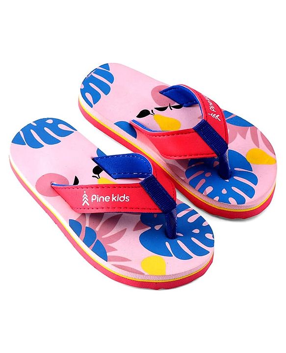 Pine Kids Slip On Flip Flops With Leaf Print - Pink & Blue