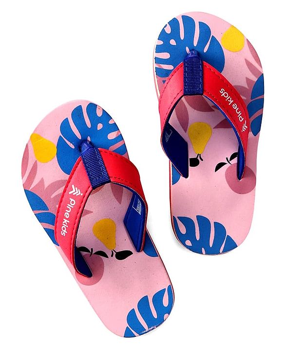 Pine Kids Slip On Flip Flops With Leaf Print - Pink & Blue