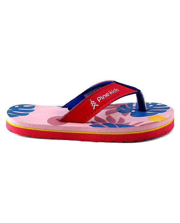 Pine Kids Slip On Flip Flops With Leaf Print - Pink & Blue