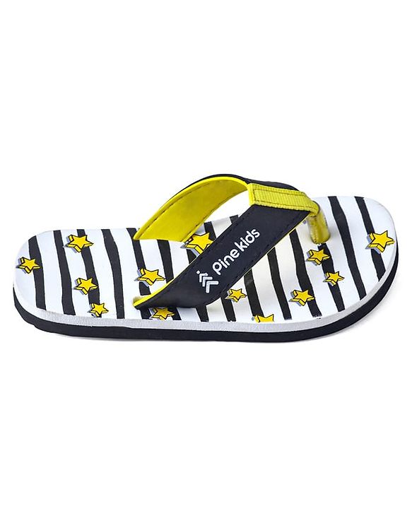 Pine Kids Slip On Flip Flops With Stripes & Star Print - Black & White