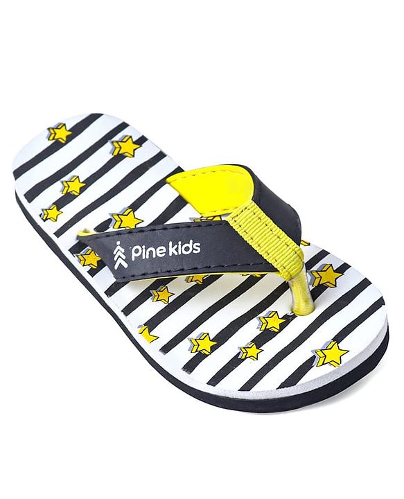 Pine Kids Slip On Flip Flops With Stripes & Star Print - Black & White