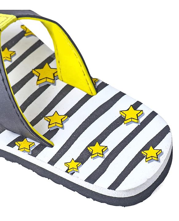 Pine Kids Slip On Flip Flops With Stripes & Star Print - Black & White