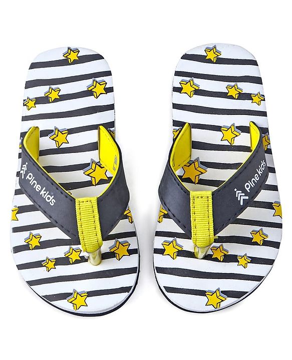 Pine Kids Slip On Flip Flops With Stripes & Star Print - Black & White
