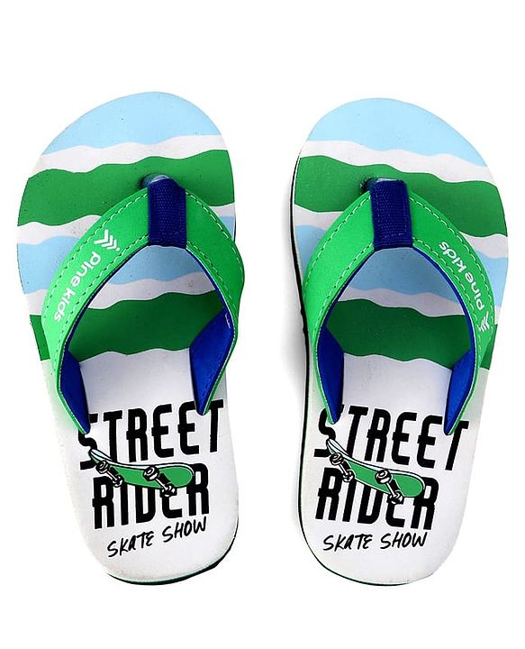 Pine Kids Slip On Flip Flops With Skateboarding Print - Green