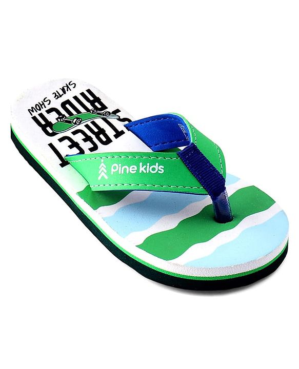 Pine Kids Slip On Flip Flops With Skateboarding Print - Green