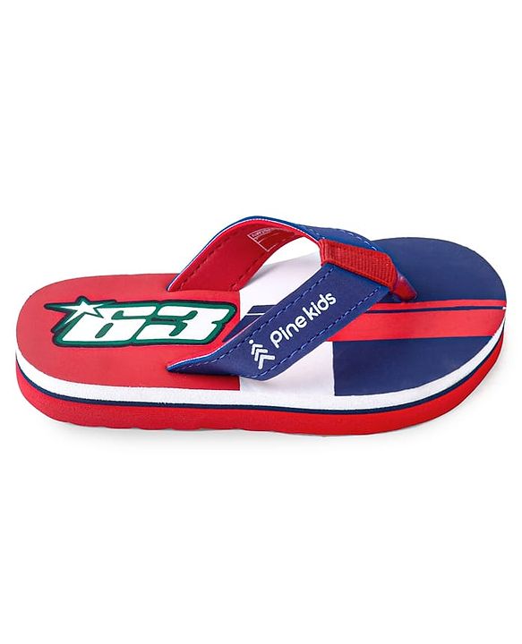 Pine Kids Slip On Flip Flops With Number Print - Red & Blue