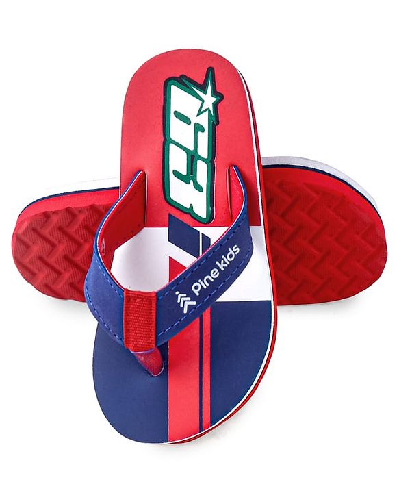 Pine Kids Slip On Flip Flops With Number Print - Red & Blue