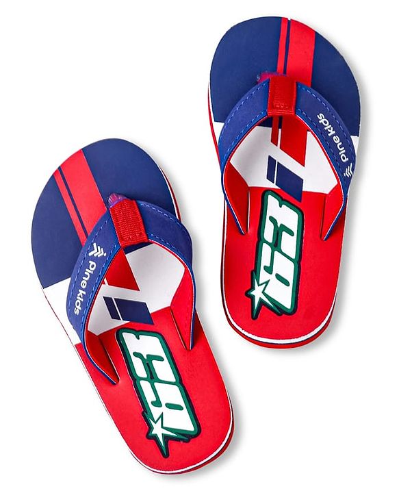 Pine Kids Slip On Flip Flops With Number Print - Red & Blue