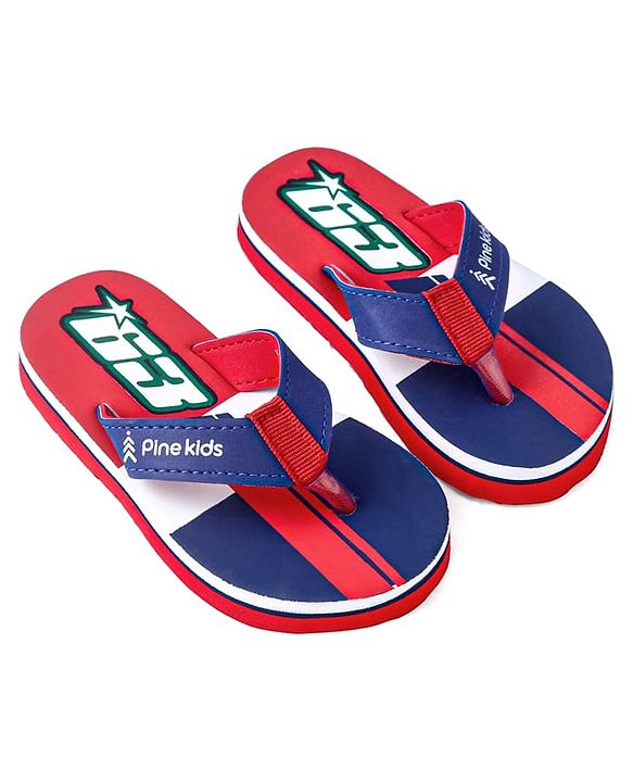 Pine Kids Slip On Flip Flops With Number Print - Red & Blue