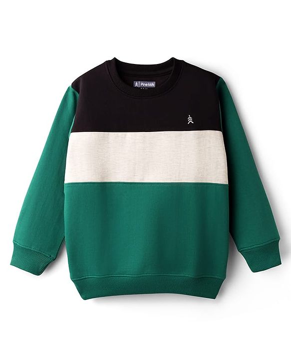 Pine Kids Cotton Knit Full Sleeves Solid Color Pullover Cut & Sew Sweatshirt - Mint