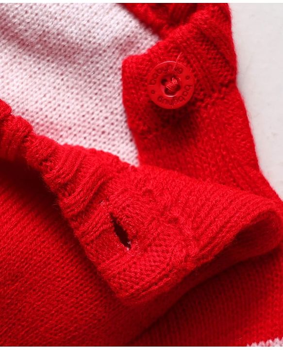 Babyhug Knit Full Sleeves Sweater Set With Butterfly Design - Red & White