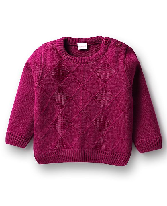 Babyhug Knit Full Sleeves Sweater Set With Square Design - Wine