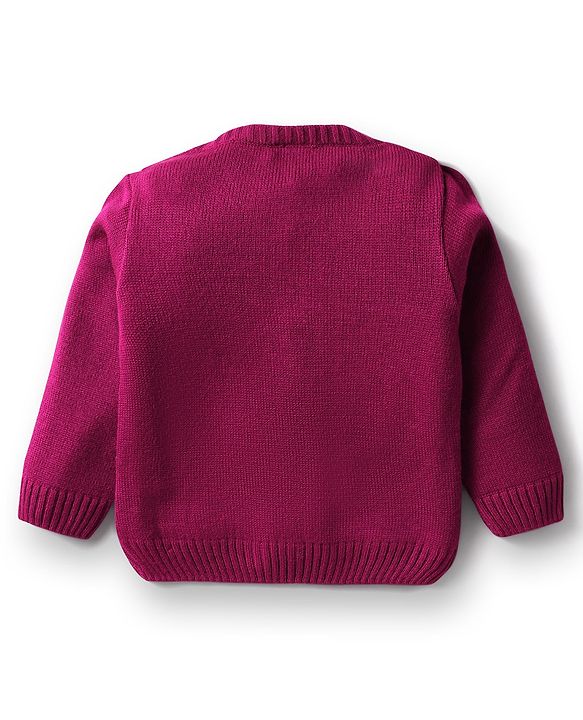 Babyhug Knit Full Sleeves Sweater Set With Square Design - Wine