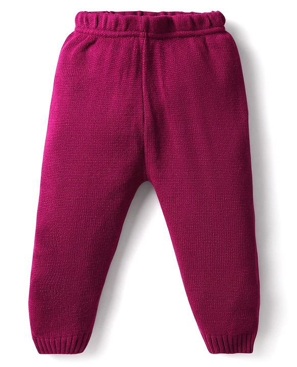 Babyhug Knit Full Sleeves Sweater Set With Square Design - Wine