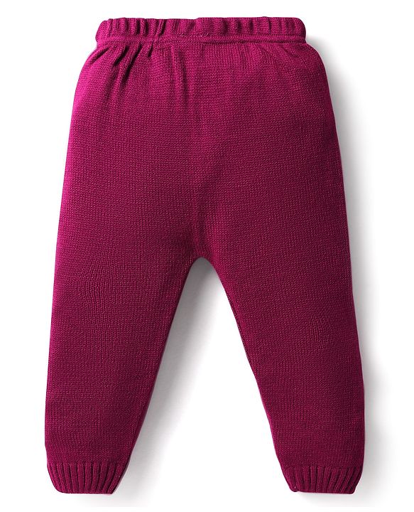 Babyhug Knit Full Sleeves Sweater Set With Square Design - Wine
