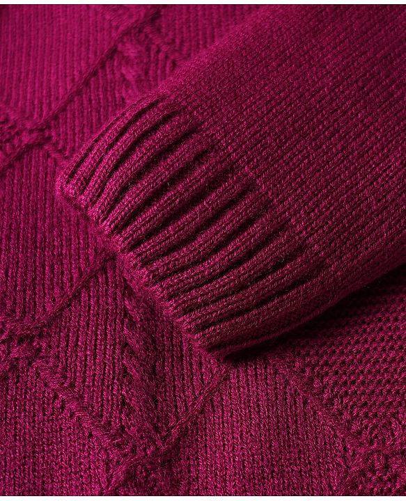Babyhug Knit Full Sleeves Sweater Set With Square Design - Wine