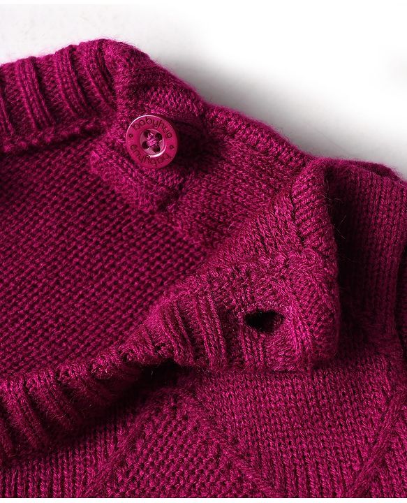 Babyhug Knit Full Sleeves Sweater Set With Square Design - Wine