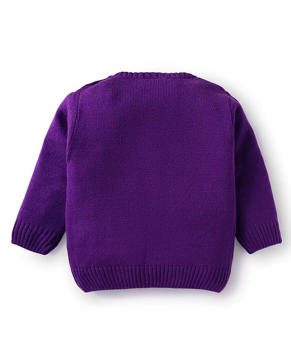Babyhug Knitted Full Sleeves Sweater Set With Argyle Design - Purple