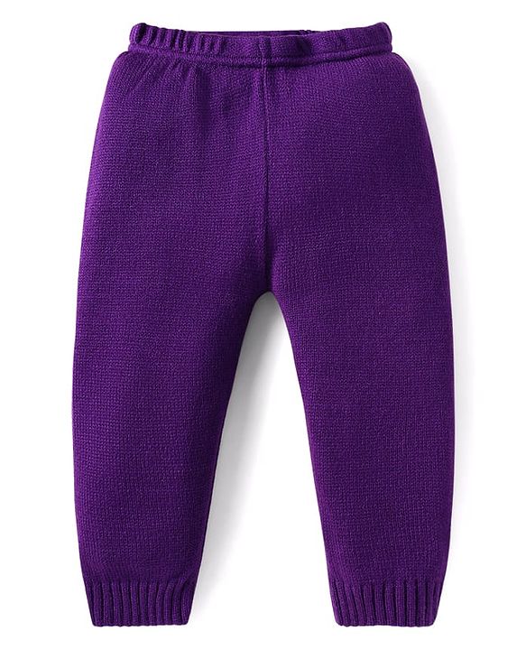 Babyhug Knitted Full Sleeves Sweater Set With Argyle Design - Purple